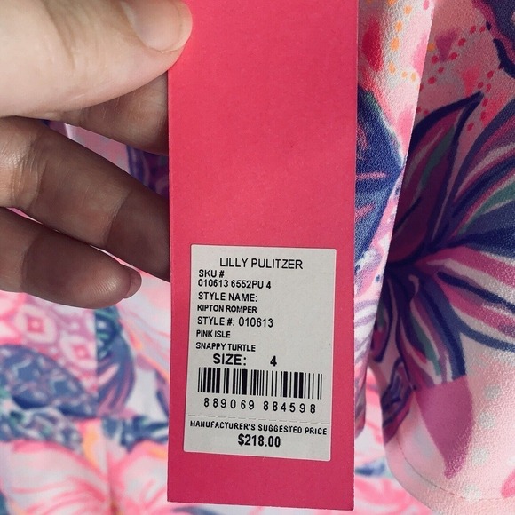 Lilly Pulitzer Kipton Romper Womens Size 4 Pink Isle Snappy Turtle NWT $218 - Picture 8 of 13